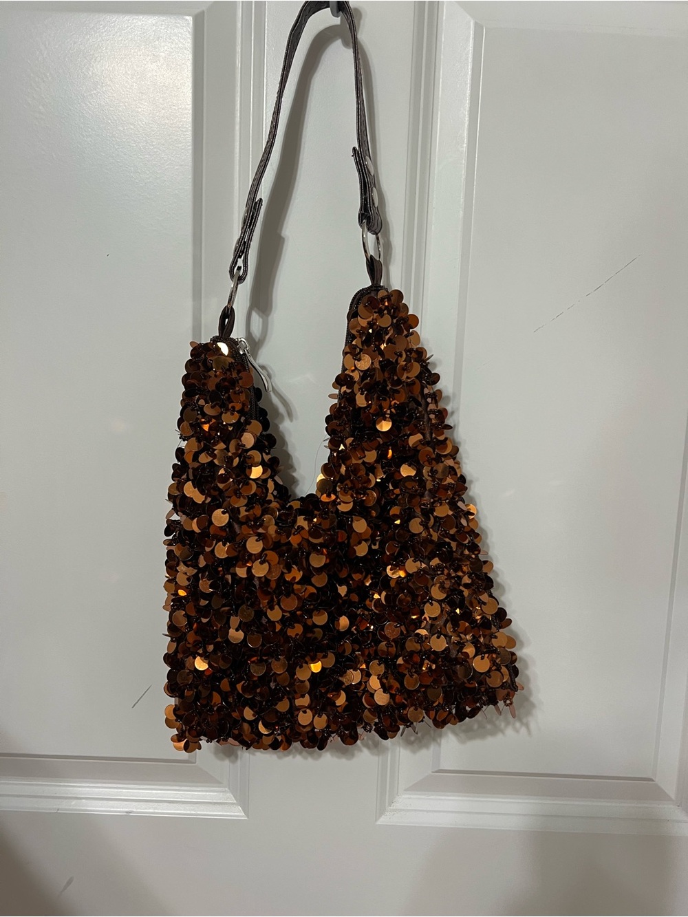 Sequined Brown Shoulder Bag - Stylish Evening Tote